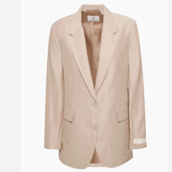 Aritzia Babaton New Agency Blazer Linen Humus Beige sz Large - Picture 9 of 10